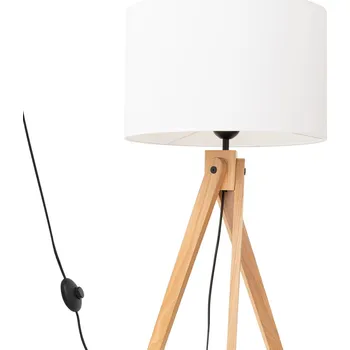 Stojací lampa Stojací lampa Natt, 1x bílé textilní stínítko, dřevo