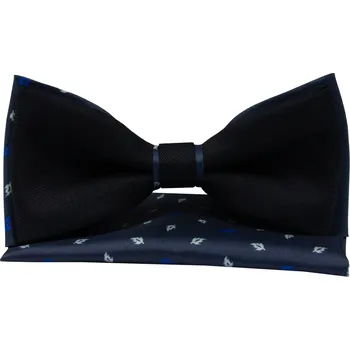 Motýlek Tmavě modrý pánský motýlek s drobnými lístečky včetně kapesníčku