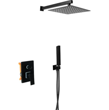 Sprchový set Gamma ZN6, podomítková sprchová souprava s dešťovou a ruční sprchovou hlavicí, černá matná, GMA-ZN6-BK