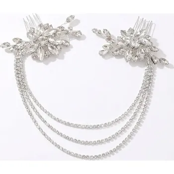 Souprava šperků B-TOP Jemný svatební vlasový hřeben s kamínkovými řetízky