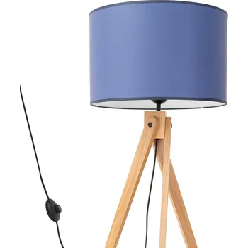 Stojací lampa Stojací lampa Natt, 1x modré textilní stínítko, dřevo