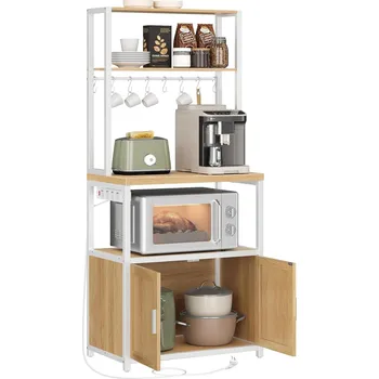 Obývací pokoj Kuchyňský regál Vasagle Nori 60 cm se zásuvkou bílý/hnědý