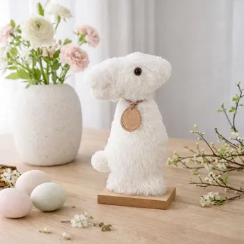 Velikonoční dekorace G. WURM Plyšový králík na dřevěném podstavci 2 druhy Velikost: 20 cm