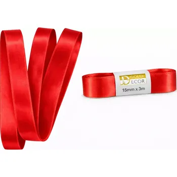 Stuha Stuha saténová červená - skládaná 15mm x 3m (6,-Kč/m) (červená (Classic Red) saténová stuha, skládaná ( bez plastové cívky), kvalitní oboustranný satén)