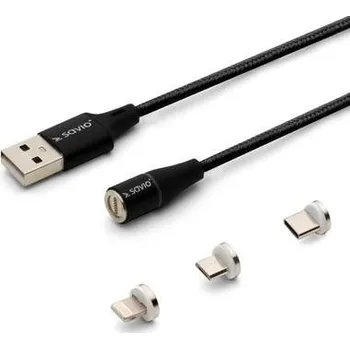 Datový kabel Kabel Savio USB - USB typ C / microUSB / Lightning 2 m černý