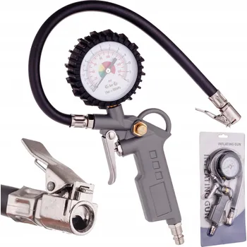 Příslušenství ke kompresoru PISTOLE PRO HUSTĚNÍ PNEUMATIK S MANOMETREM, MASIVNÍ KONCOVKA, TLAKOMĚR
