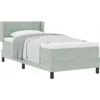 Postel Pružinová postel s matrací, sametová světle šedá, 193 x 94 x 24 cm