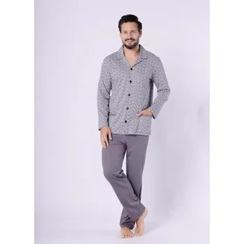 Pánské pyžamo Pyžamo Hotberg 1748 Kamil long/r M-2XL rozepínací STEEL L