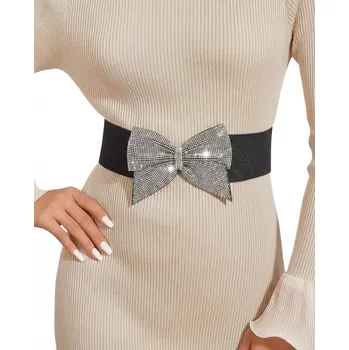 Opasek B-TOP Elegantní elastický pásek s mašlí z kamínků