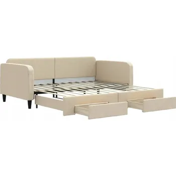 Pohovka Krémová rozkládací pohovka s úložnými zásuvkami 223 x 110 x 75 cm