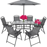 STYLO Zahradní sestava – stůl 130 cm, 6 skládacích židlí a slunečník 180 cm - grafitový