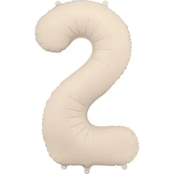 Balónek Fóliový balónek SVĚTLE BÉŽOVÁ ČÍSLICE 2, 86 cm, DEKORACE OSLAVA NAROZENIN BÉŽOVÝ