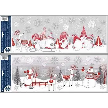 Okenní dekorace Okenní fólie skřítci a sněhuláci s glitrem 21 x 59,5 cm (273)