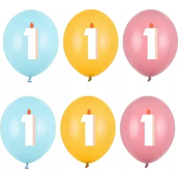 Balónek Id_5541 6x LATEXOVÉ BALÓNKY 30 cm BALÓNEK ČÍSLICE 1 JEDNA NAROZENINY SVÍČKA