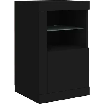 Komoda LED RGB boční skříňka, černá, dřevěný materiál, sklo, 41x37x67 cm