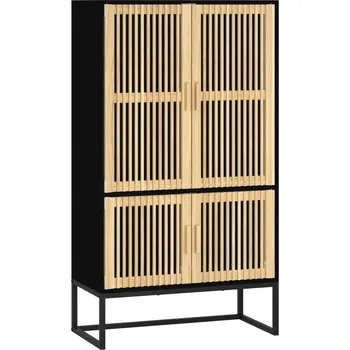 Komoda Vysoká skříňka v skandinávském stylu černá, borovicové dřevo, železo, 70x35x125 cm
