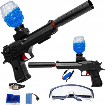 Dětská zbraň PISTOLE AUTOMAT NA VODNÍ GELOVÉ KULIČKY A ŠIPKY ČERNÁ 2V1 ELEKTRICKÁ