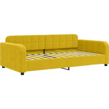 Pohovka Žluto-oranžová rozkládací pohovka 2 v 1, rozměry 223 x 110 x 71 cm, samet