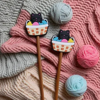 Jehlice Annie's Knit Zarážky na jehlice – černá kočka s klubíčky