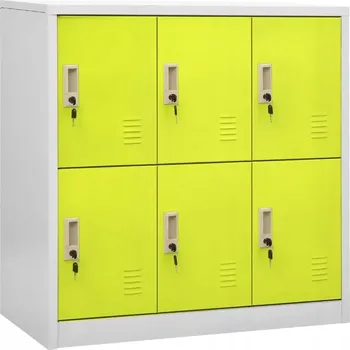 Komoda Skříňka uzamykatelná na klíč se 6 přihrádkami, Ocel, světle šedá a zelená, 90x45 cm