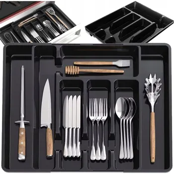 Organizace kuchyně Organizér na příbory do kuchyňské zásuvky Organizér Rozkládací Nádoba Černý