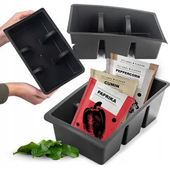 Úložný box KADAX ORGANIZÉR NA KOŘENÍ ZÁSOBNÍK DO ZÁSUVKY NA BYLINKY ORGANIZÉR ČERNÝ