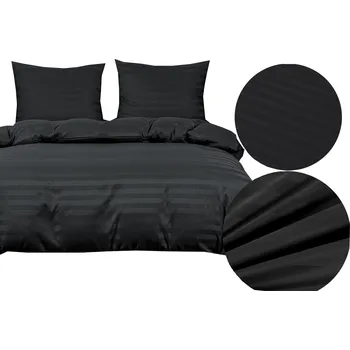 Povlečení Povlečení damašek hotelové kvality s proužky 200x220 cm, barva ČERNÁ