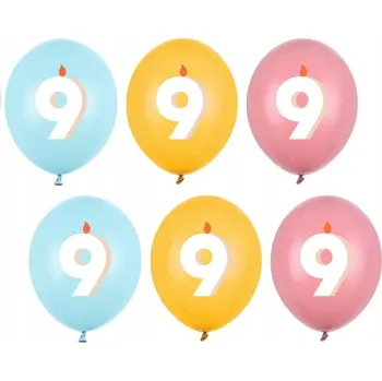 Balónek Id_5549 6x LATEXOVÉ BALÓNKY 30 cm BALÓNEK ČÍSLICE 9 DEVĚT NAROZENINY SVÍČKA