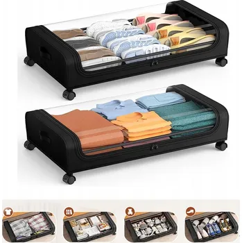 Úložný box 2 ks ORGANIZÉR ÚLOŽNÝ BOX NA KOLEČKÁCH POD POSTEL SKŘÍŇ ČERNÝ