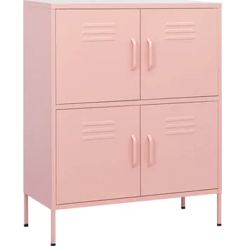 Komoda Ocelová skříňka růžová se 4 dvířky a 2 policemi 80x35x101,5 cm