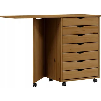 Komoda Mobilní Kancelářská Skříňka MOSS z Masivního Borovicového Dřeva, Medově Hnědá, 105,5 cm