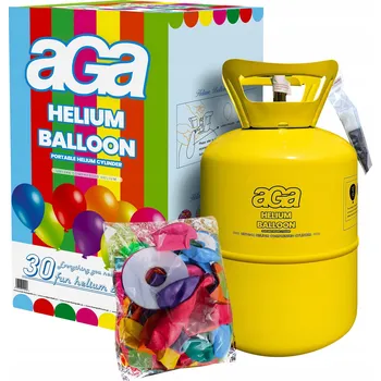 Helium do balónku Sada: Žlutá láhev s heliem + balónky (30 kusů) na narozeninovou oslavu Party Aga4Kids