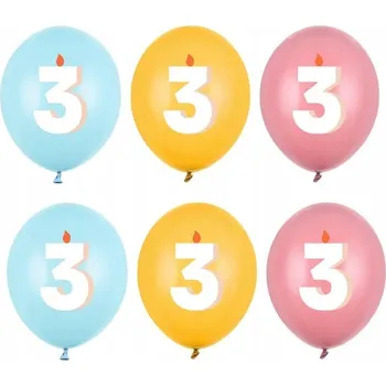Balónek Id_5543 6x LATEXOVÉ BALÓNKY 30 cm BALÓNEK ČÍSLICE 3 TŘETÍ NAROZENINY SVÍČKA