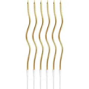 Dortová svíčka SVÍČKY ZAKŘIVENÉ SVÍČKY na dort metalické ZLATÉ narozeniny GLAMOUR 6 Ks