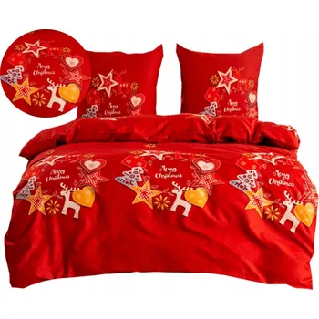 Povlečení VÁNOČNÍ POVLEČENÍ BAVLNA SATÉN 160x200 + povlaky na polštáře - VZOR STROMEČEK, BAŇKY, SNĚHULÁK