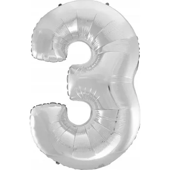Balónek Fóliový balónek B&C Číslice 3 stříbrná, 92 cm