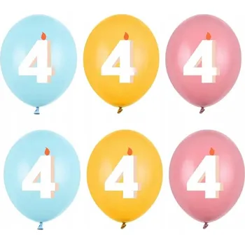 Balónek Id_5544 6x LATEXOVÉ BALÓNKY 30 cm BALÓNEK ČÍSLICE 4 ČTYŘI NAROZENINY SVÍČKA