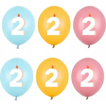 Balónek Id_5542 6x LATEXOVÉ BALÓNKY 30 cm BALÓNEK ČÍSLICE 2 DRUHÉ NAROZENINY SVÍČKA