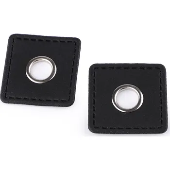 Průchodka s koženkovým čtverečkem k našití, průvlek 10 mm, malé, 5 hnědočerná