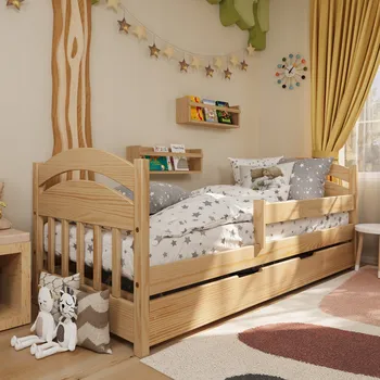 Dětská postel 160x80 cm Leo se zásuvkou, zábranou a roštem, 100% dřevo