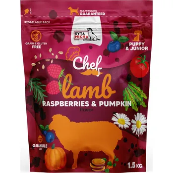 Krmivo pro psa Syta Micha. Suché krmivo pro štěňata Jehněčí, maliny a dýně 1.5kg