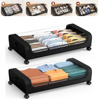 Úložný box 2 ks ORGANIZÉR ÚLOŽNÝ BOX NA KOLEČKÁCH POD POSTEL SKŘÍŇ ČERNÝ