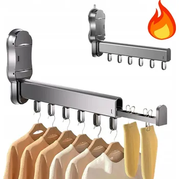 Věšák Skládací věšák na oblečení, 6 háčků, nástěnný Sušák s tyčí