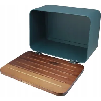 chlebník CHLEBNÍK NÁDOBA NA PEČIVO OCELOVÝ S DŘEVĚNÝM AKÁTOVÝM VÍKEM ČERNÝ