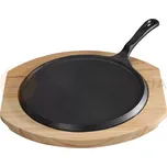 Litinová pánev s dřevěnou základnou, nízký okraj, 255 mm | STALGAST, 049018