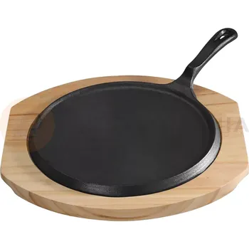 Servírovací stolek Litinová pánev s dřevěnou základnou, nízký okraj, 255 mm | STALGAST, 049018