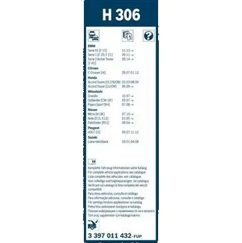 Stěrač Lišta stěrače Bosch 3 397 011 432 zadní 300 mm