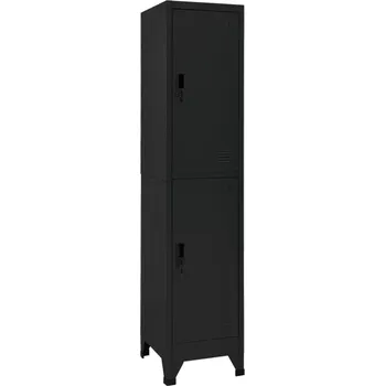 Komoda Kancelářská skříňka se zámkem, ocelová, černá, 38x45x180 cm