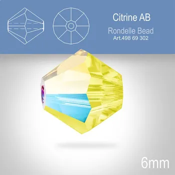 PRECIOSA Bicone MC BEAD (sluníčko) velikost 6mm. Barva CITRINE Aurore Boreale. Balení 18ks .