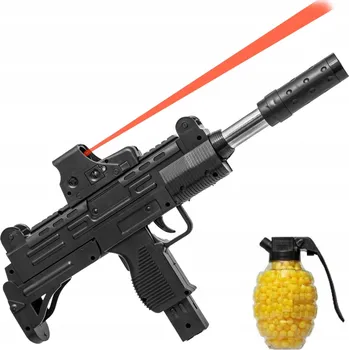 Dětská zbraň PISTOLE NA PLASTOVÉ KULIČKY PUŠKA S LASEREM REPLIKA SE TLUMIČ ČERNÁ